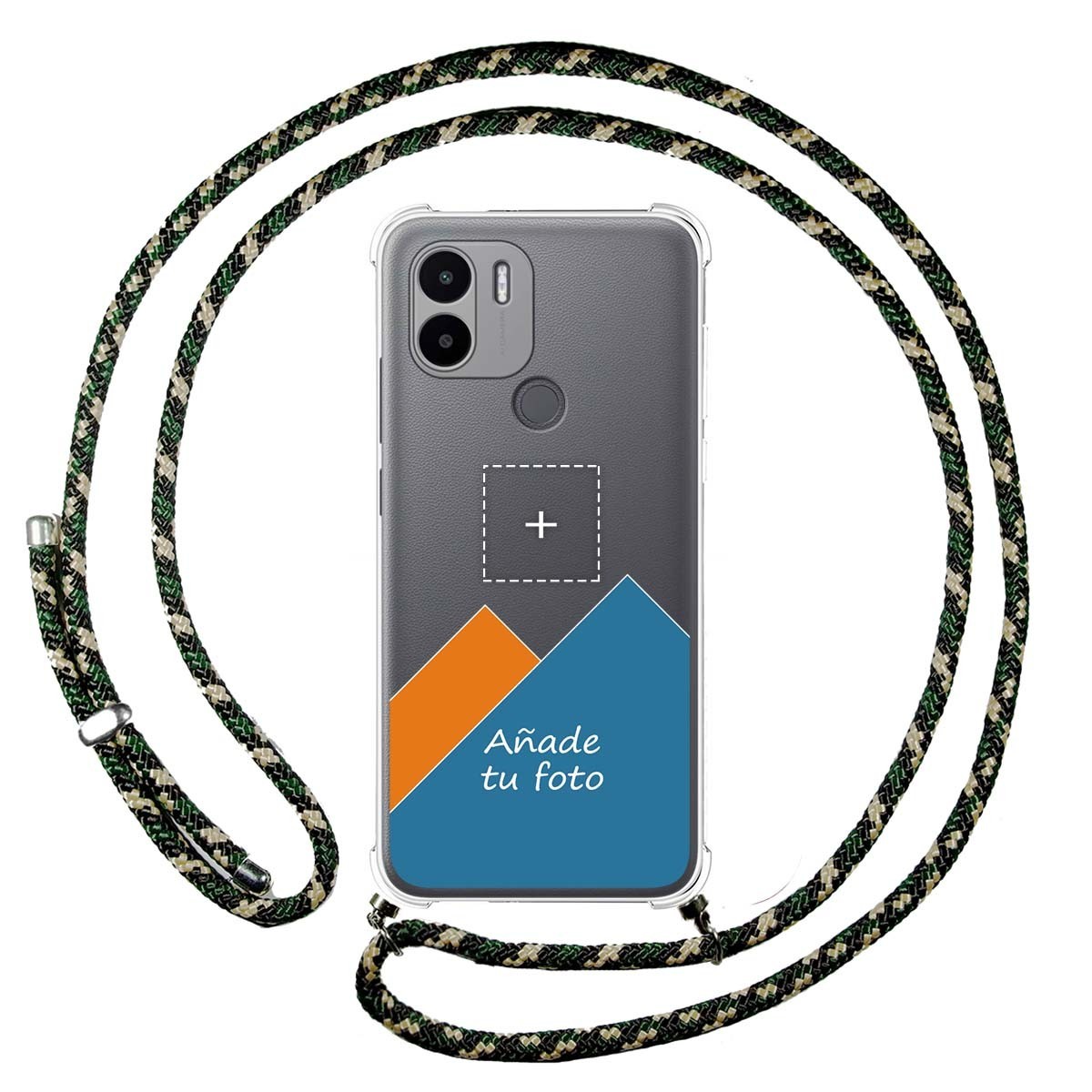 Personaliza tu Funda Colgante Transparente para Xiaomi Redmi A1 Plus con Cordon Verde / Dorado Dibujo Personalizada