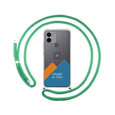 Personaliza tu Funda Colgante Transparente para Xiaomi Redmi A1 Plus con Cordon Verde Agua Dibujo Personalizada
