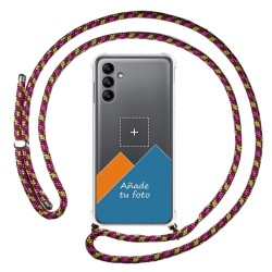 Personaliza tu Funda Colgante Transparente para Samsung Galaxy A04s con Cordon Rosa / Dorado Dibujo Personalizada