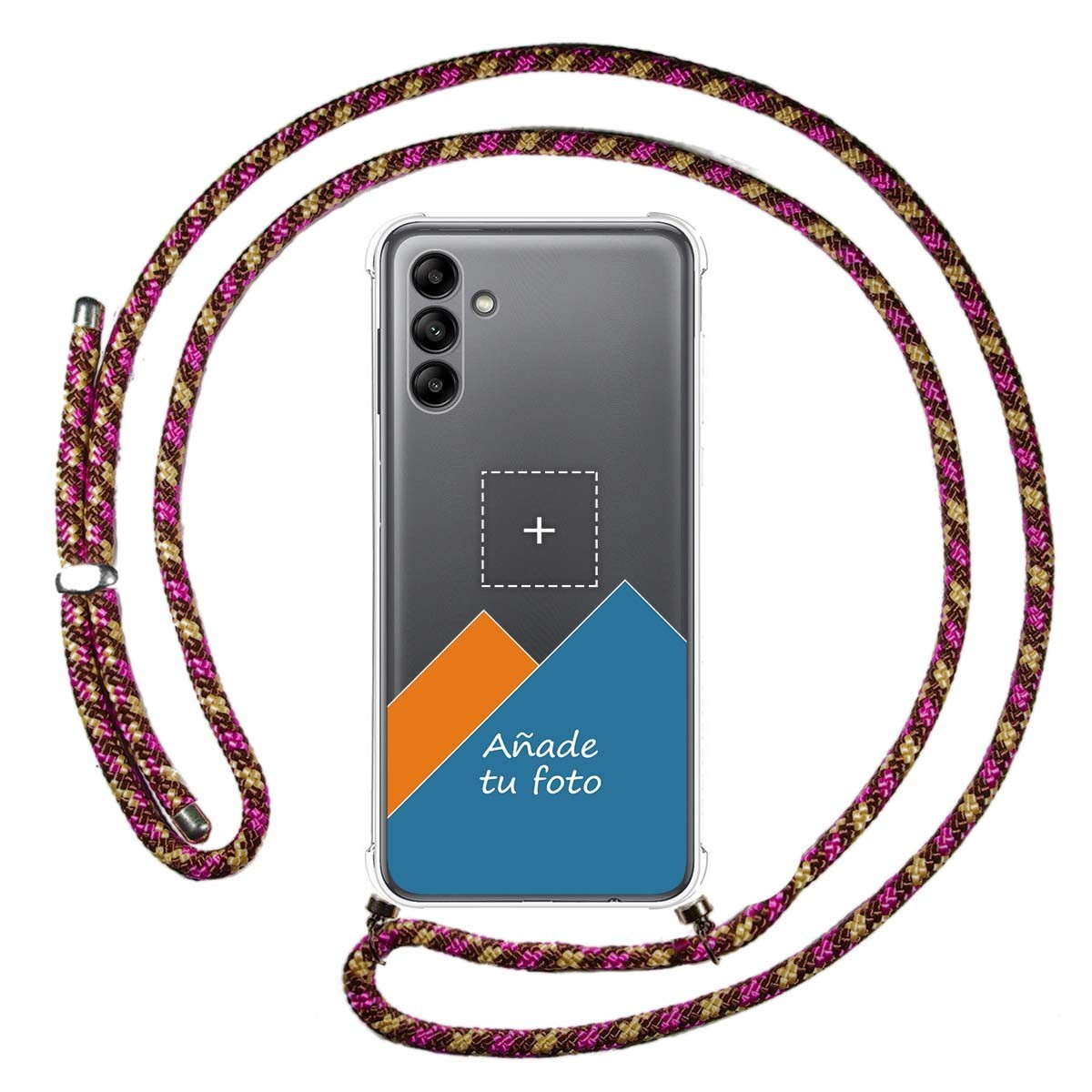 Personaliza tu Funda Colgante Transparente para Samsung Galaxy A04s con Cordon Rosa / Dorado Dibujo Personalizada