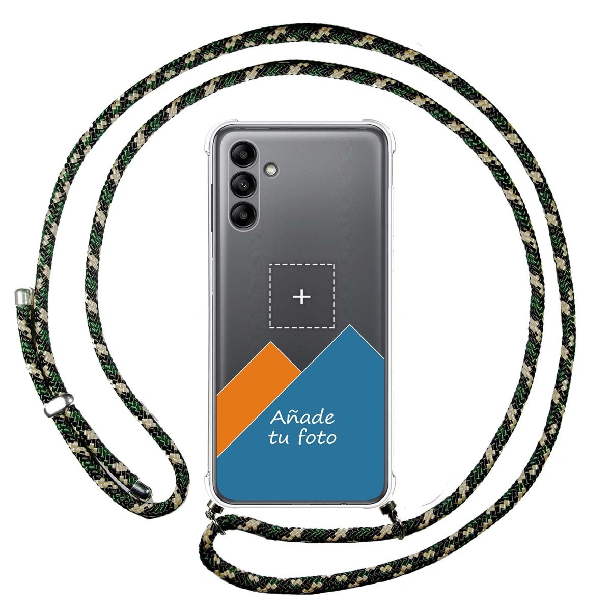 Personaliza tu Funda Colgante Transparente para Samsung Galaxy A04s con Cordon Verde / Dorado Dibujo Personalizada