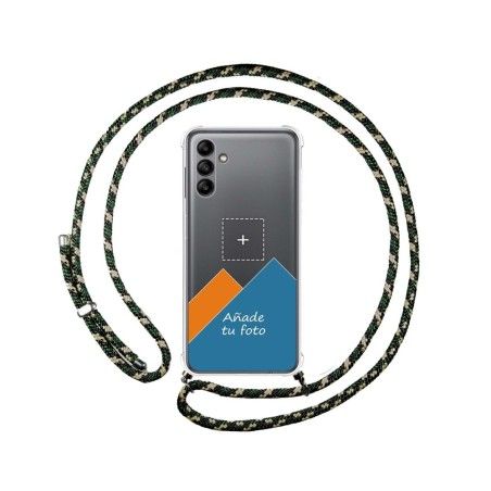 Personaliza tu Funda Colgante Transparente para Samsung Galaxy A04s con Cordon Verde / Dorado Dibujo Personalizada