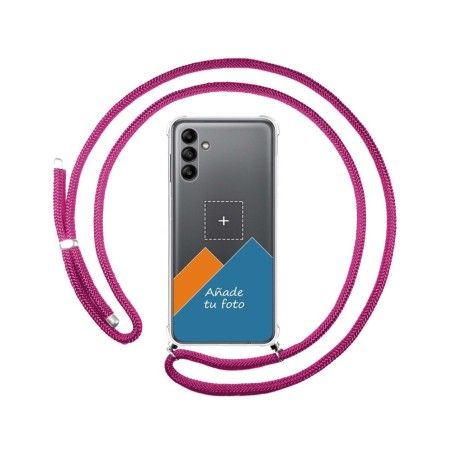 Personaliza tu Funda Colgante Transparente para Samsung Galaxy A04s con Cordon Rosa Fucsia Dibujo Personalizada