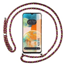 Funda Colgante Transparente para Samsung Galaxy A23 5G con Cordon Rosa / Dorado