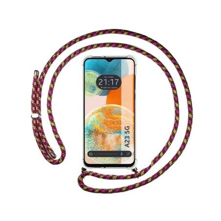 Funda Colgante Transparente para Samsung Galaxy A23 5G con Cordon Rosa / Dorado