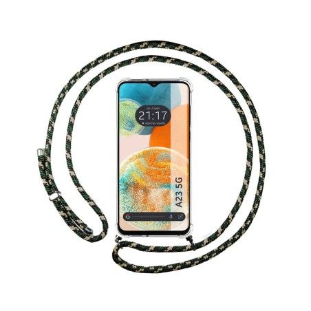 Funda Colgante Transparente para Samsung Galaxy A23 5G con Cordon Verde / Dorado