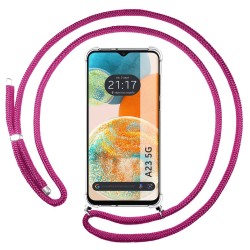 Funda Colgante Transparente para Samsung Galaxy A23 5G con Cordon Rosa Fucsia