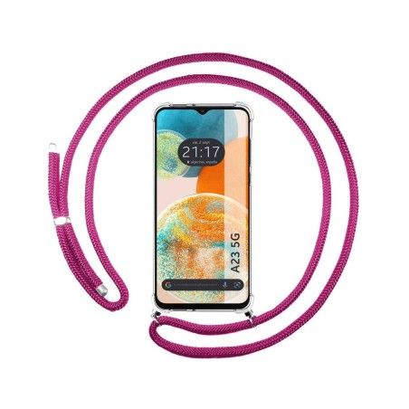 Funda Colgante Transparente para Samsung Galaxy A23 5G con Cordon Rosa Fucsia