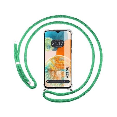 Funda Colgante Transparente para Samsung Galaxy A23 5G con Cordon Verde Agua