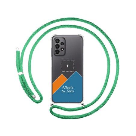Personaliza tu Funda Colgante Transparente para Samsung Galaxy A23 5G con Cordon Verde Agua Dibujo Personalizada