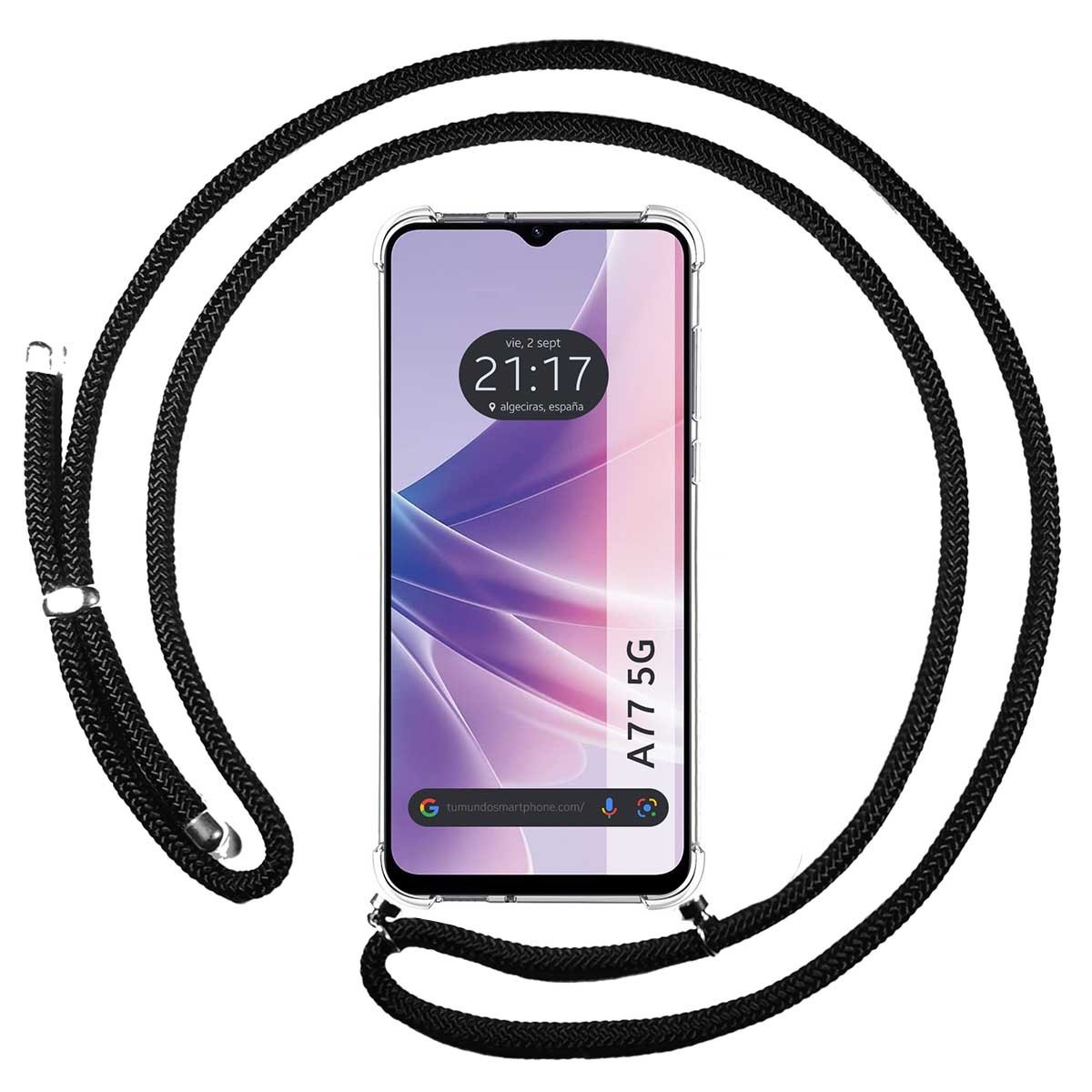 Funda Colgante Transparente para Oppo A77 5G con Cordon Negro