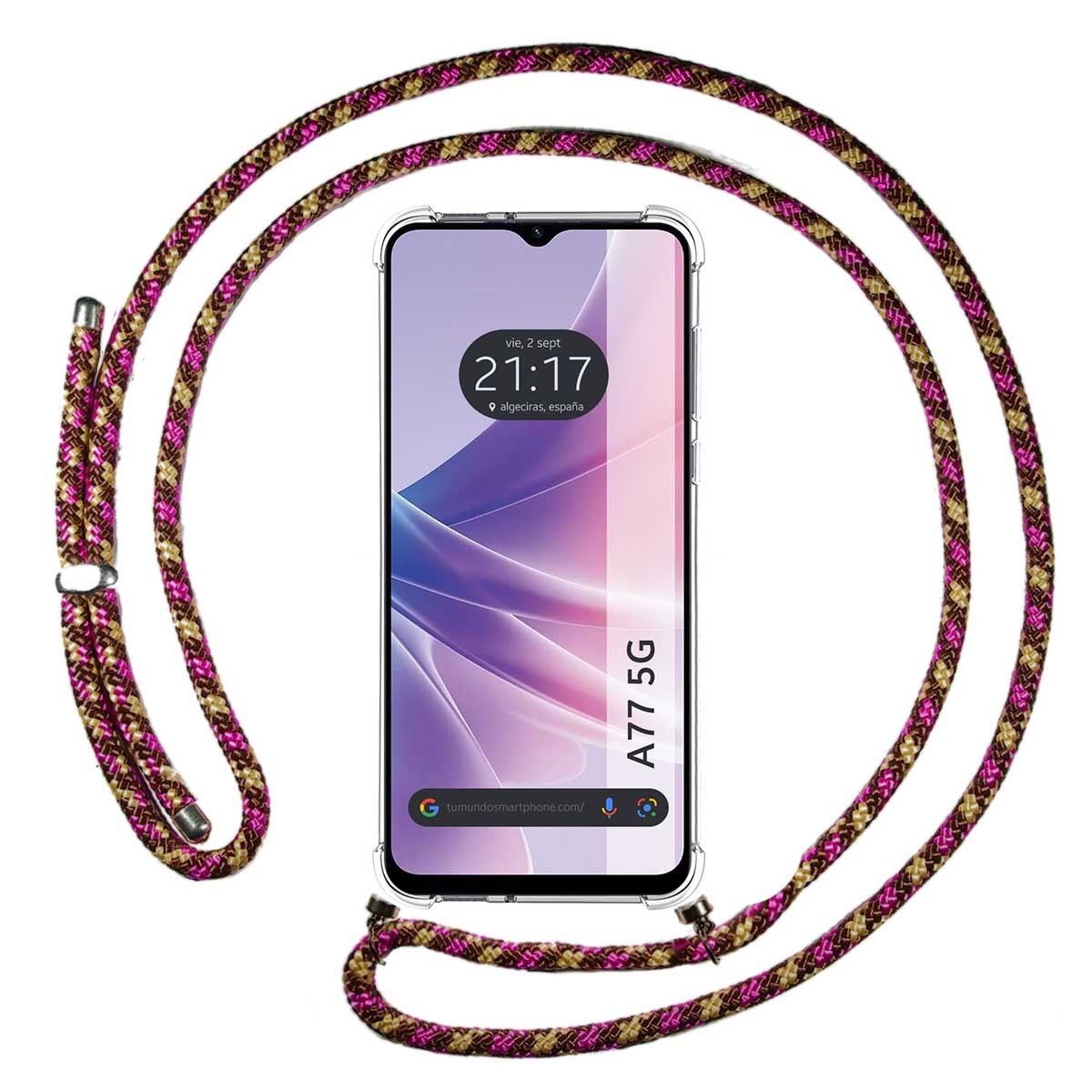 Funda Colgante Transparente para Oppo A77 5G con Cordon Rosa / Dorado