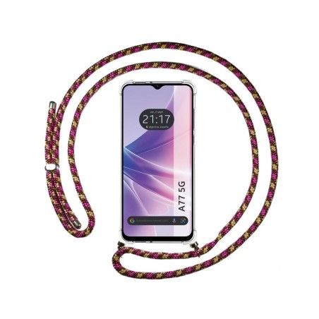 Funda Colgante Transparente para Oppo A77 5G con Cordon Rosa / Dorado