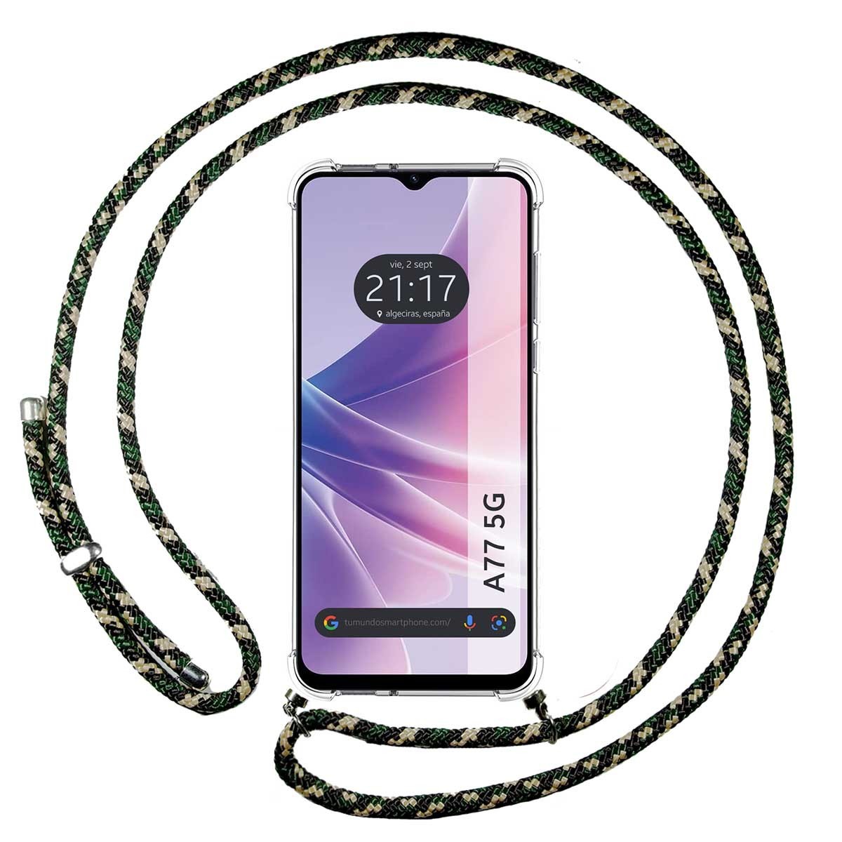 Funda Colgante Transparente para Oppo A77 5G con Cordon Verde / Dorado