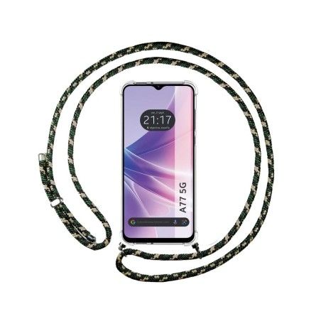 Funda Colgante Transparente para Oppo A77 5G con Cordon Verde / Dorado