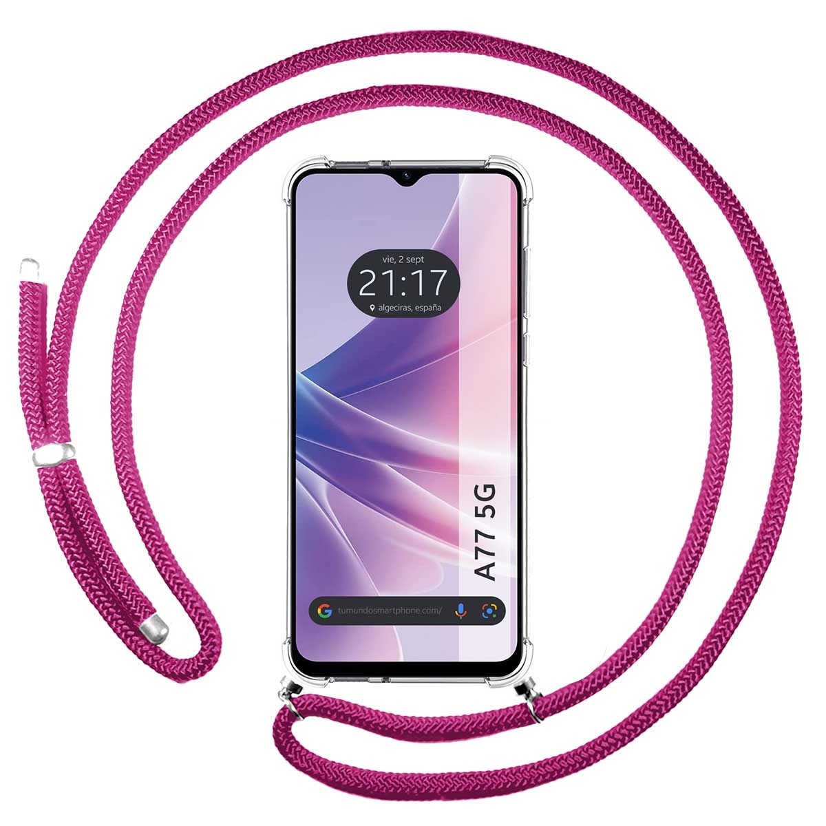 Funda Colgante Transparente para Oppo A77 5G con Cordon Rosa Fucsia