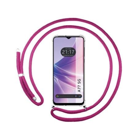 Funda Colgante Transparente para Oppo A77 5G con Cordon Rosa Fucsia