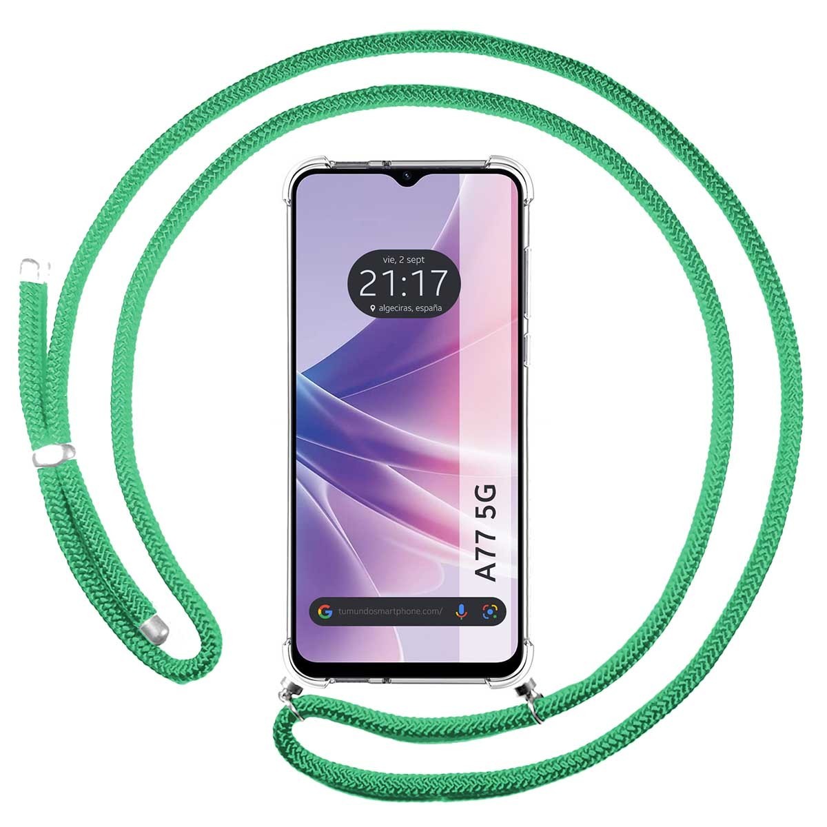 Funda Colgante Transparente para Oppo A77 5G con Cordon Verde Agua