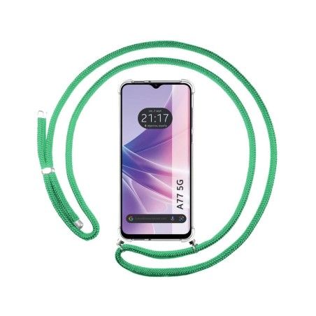 Funda Colgante Transparente para Oppo A77 5G con Cordon Verde Agua