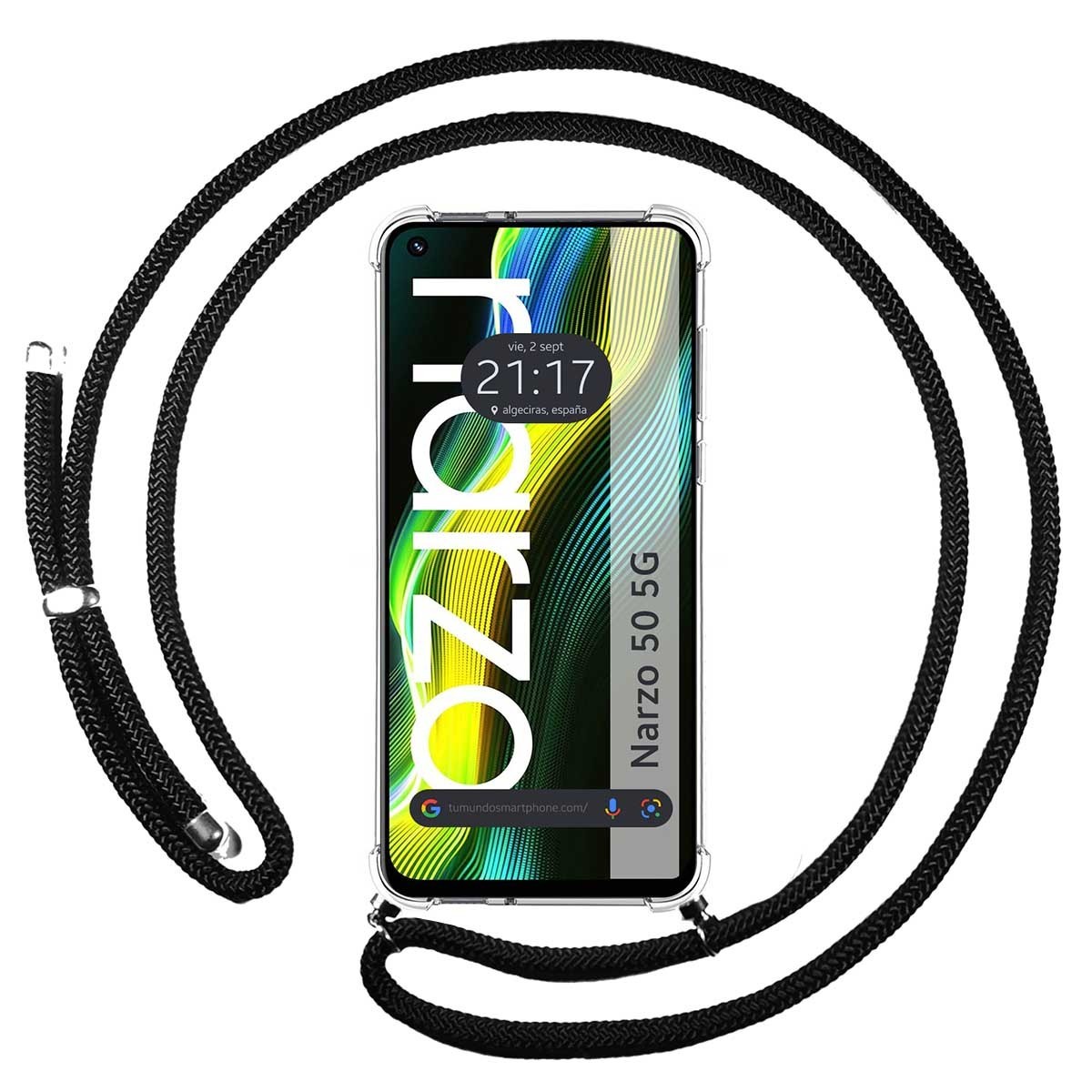 Funda Colgante Transparente para Realme Narzo 50 5G con Cordon Negro