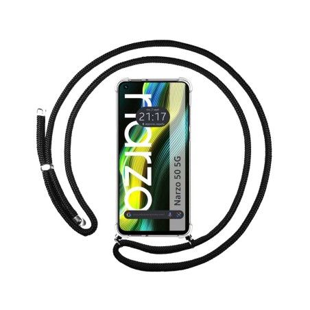 Funda Colgante Transparente para Realme Narzo 50 5G con Cordon Negro