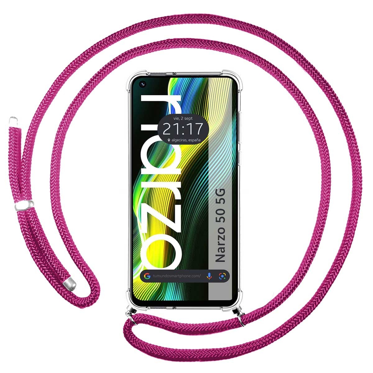 Funda Colgante Transparente para Realme Narzo 50 5G con Cordon Rosa Fucsia