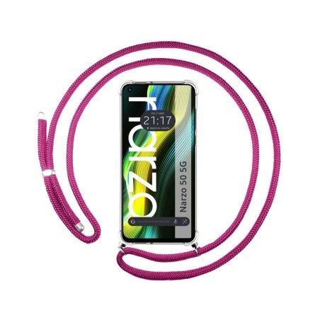 Funda Colgante Transparente para Realme Narzo 50 5G con Cordon Rosa Fucsia