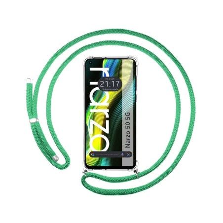 Funda Colgante Transparente para Realme Narzo 50 5G con Cordon Verde Agua