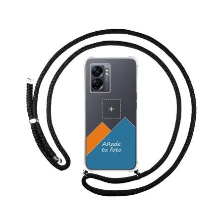Personaliza tu Funda Colgante Transparente para Oppo A77 5G con Cordon Negro Dibujo Personalizada
