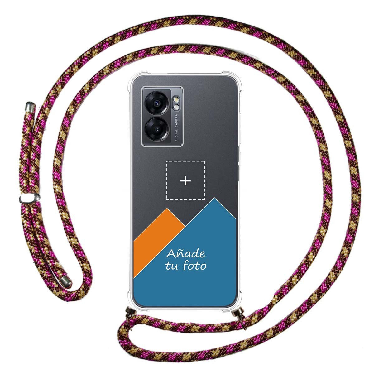 Personaliza tu Funda Colgante Transparente para Oppo A77 5G con Cordon Rosa / Dorado Dibujo Personalizada