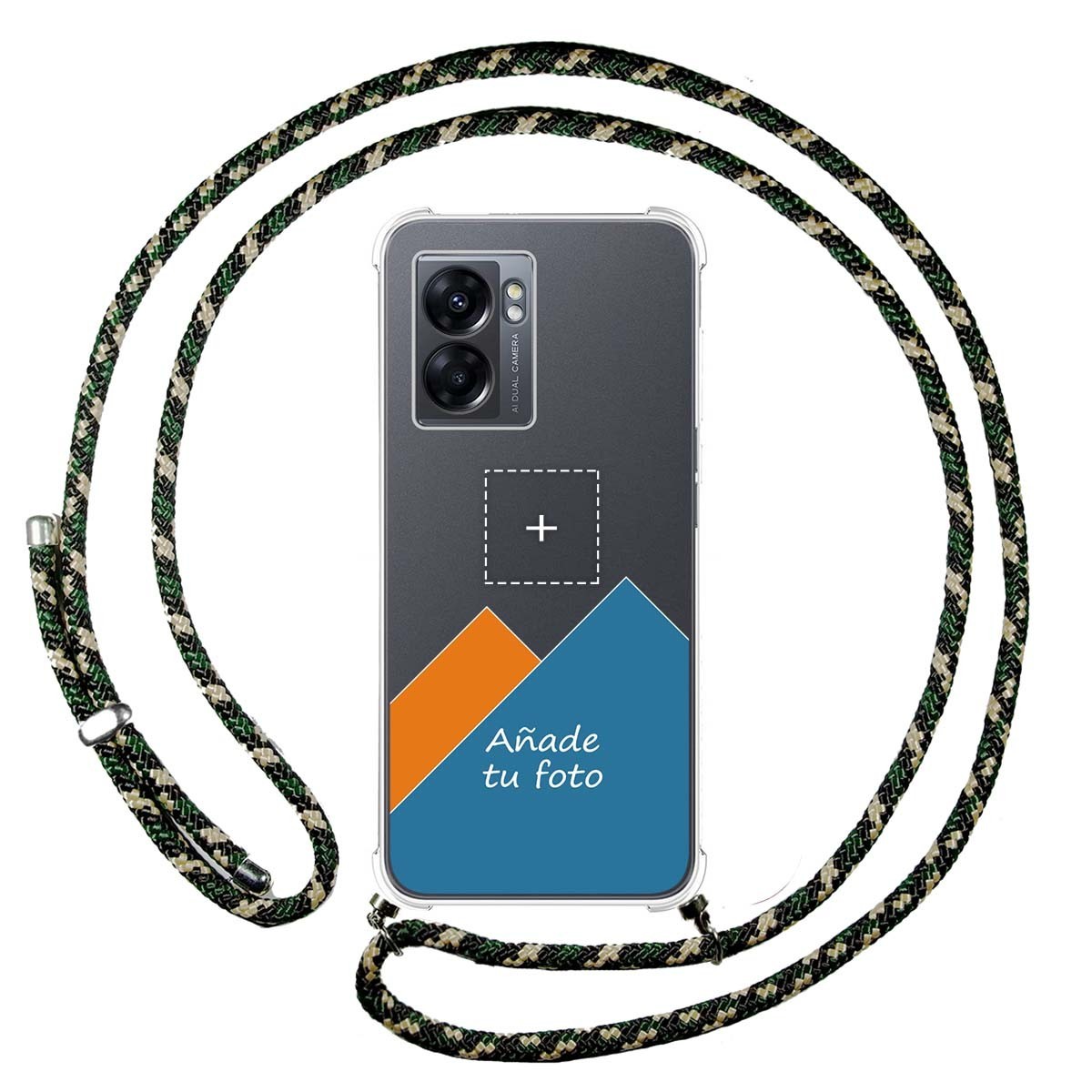 Personaliza tu Funda Colgante Transparente para Oppo A77 5G con Cordon Verde / Dorado Dibujo Personalizada