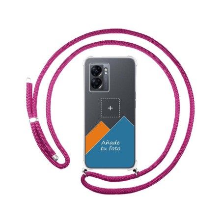 Personaliza tu Funda Colgante Transparente para Oppo A77 5G con Cordon Rosa Fucsia Dibujo Personalizada