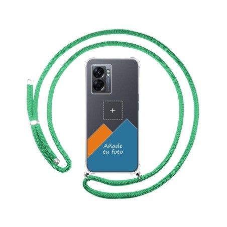 Personaliza tu Funda Colgante Transparente para Oppo A77 5G con Cordon Verde Agua Dibujo Personalizada