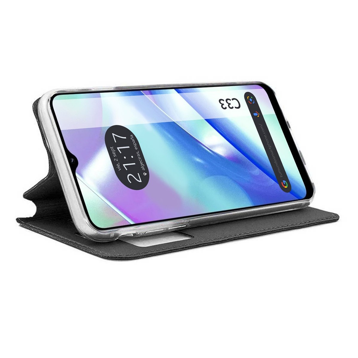 Funda Libro Soporte con Ventana para Realme C33 color Negra