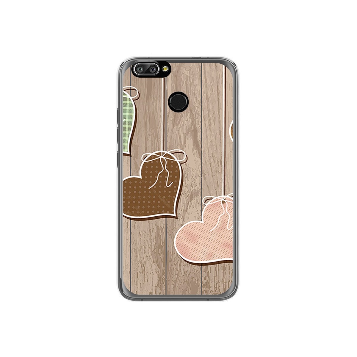 Funda Gel Tpu para Oukitel U22 Diseño Corazones Madera Dibujos