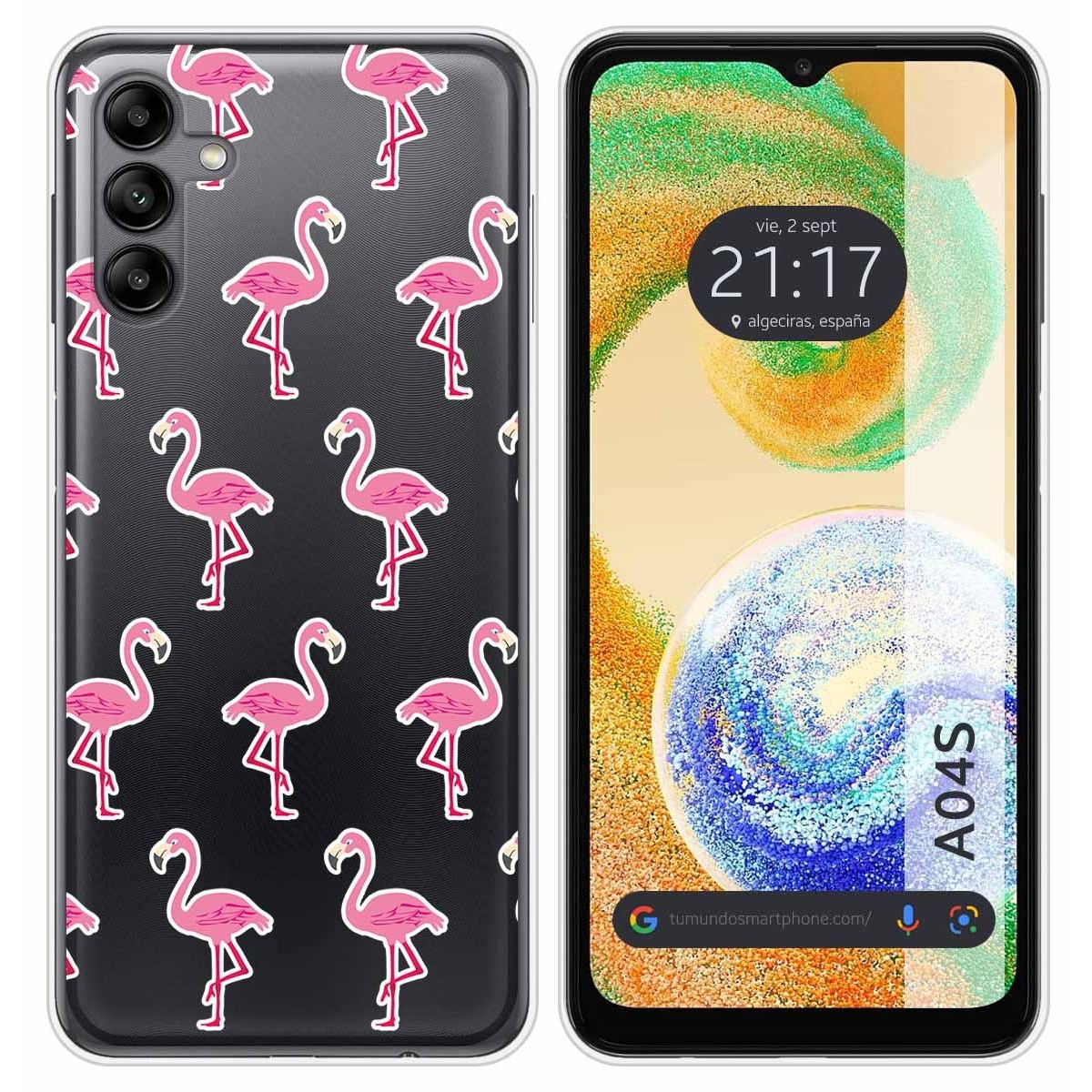 Funda Silicona Transparente para Samsung Galaxy A04s diseño Flamenco Dibujos