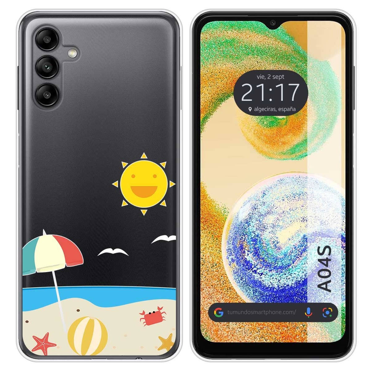 Funda Silicona Transparente para Samsung Galaxy A04s diseño Playa Dibujos