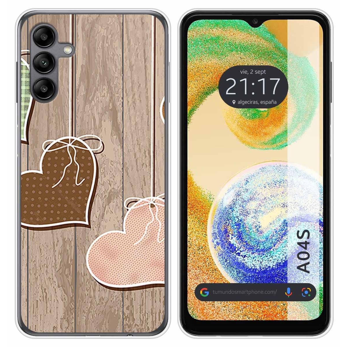 Funda Silicona para Samsung Galaxy A04s diseño Corazones Madera Dibujos