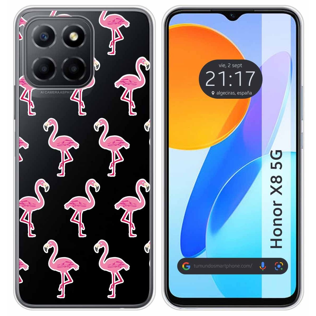Funda Silicona Transparente para Huawei Honor X8 5G diseño Flamenco Dibujos