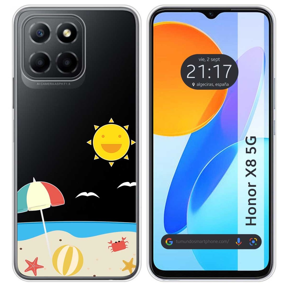 Funda Silicona Transparente para Huawei Honor X8 5G diseño Playa Dibujos