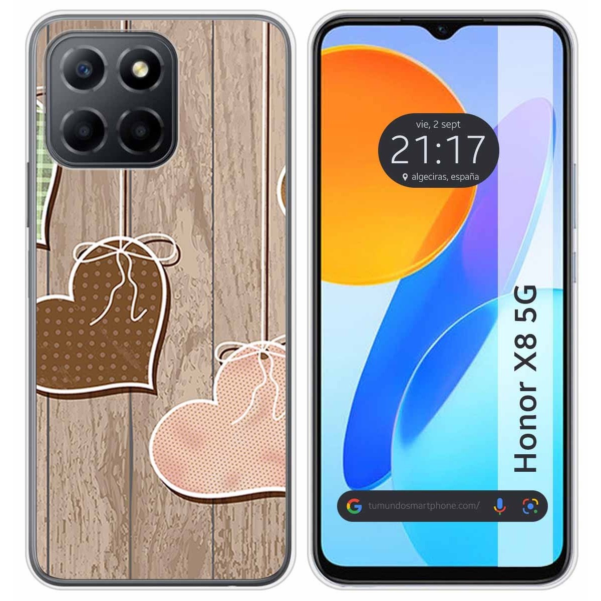 Funda Silicona para Huawei Honor X8 5G diseño Corazones Madera Dibujos