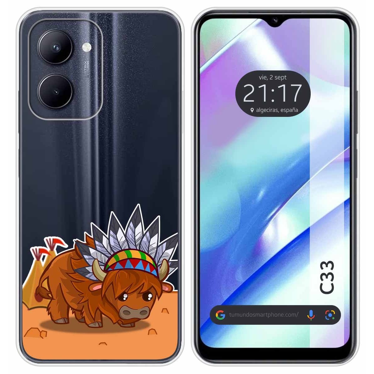 Funda Silicona Transparente para Realme C33 diseño Bufalo Dibujos