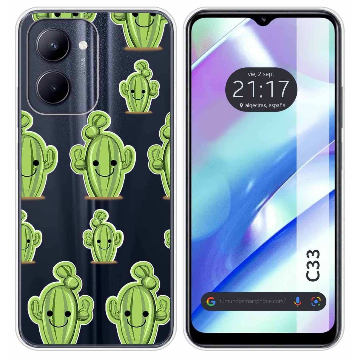 Funda Silicona Transparente para Realme C33 diseño Cactus Dibujos