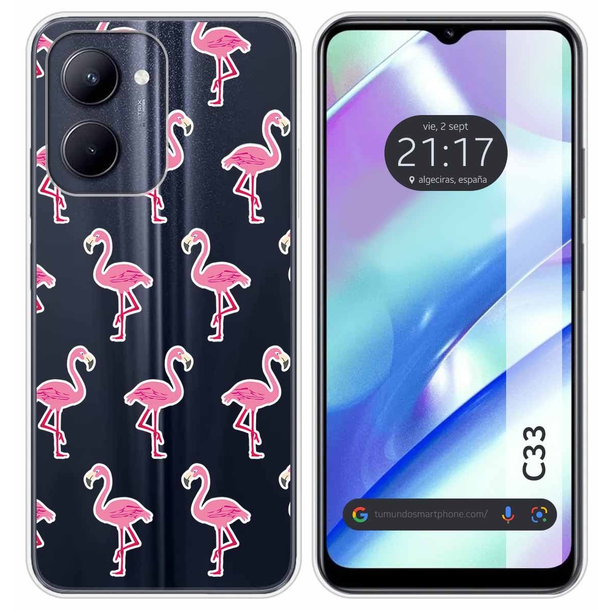 Funda Silicona Transparente para Realme C33 diseño Flamenco Dibujos