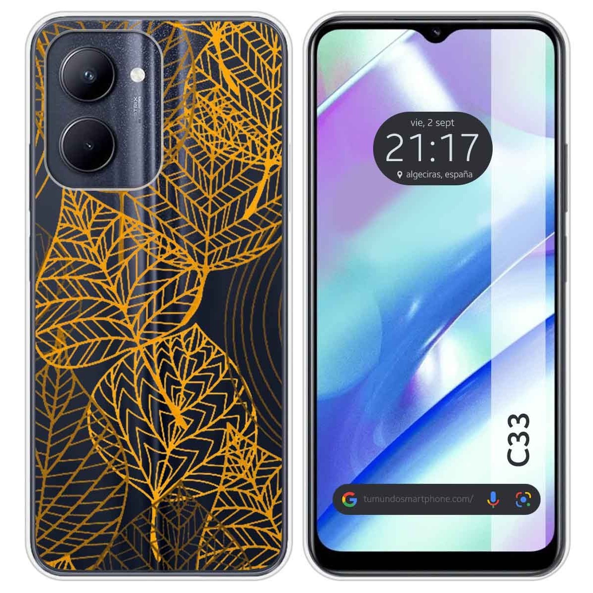 Funda Silicona Transparente para Realme C33 diseño Hojas Dibujos