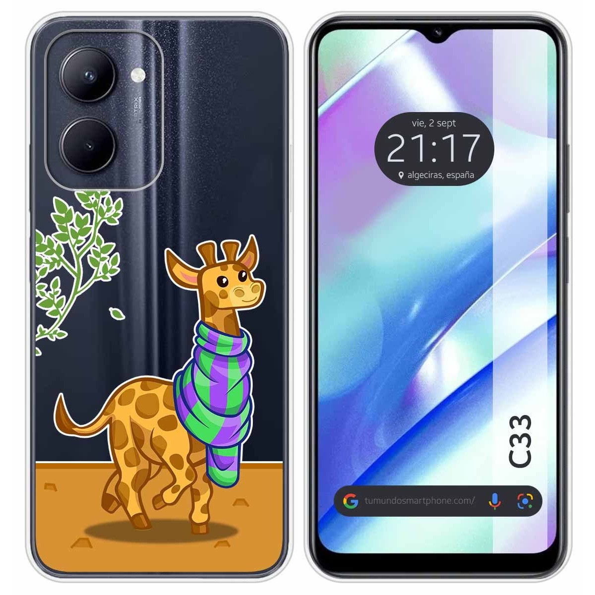Funda Silicona Transparente para Realme C33 diseño Jirafa Dibujos