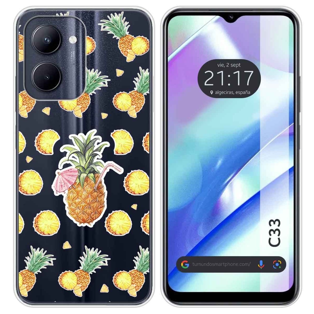 Funda Silicona Transparente para Realme C33 diseño Piña Dibujos