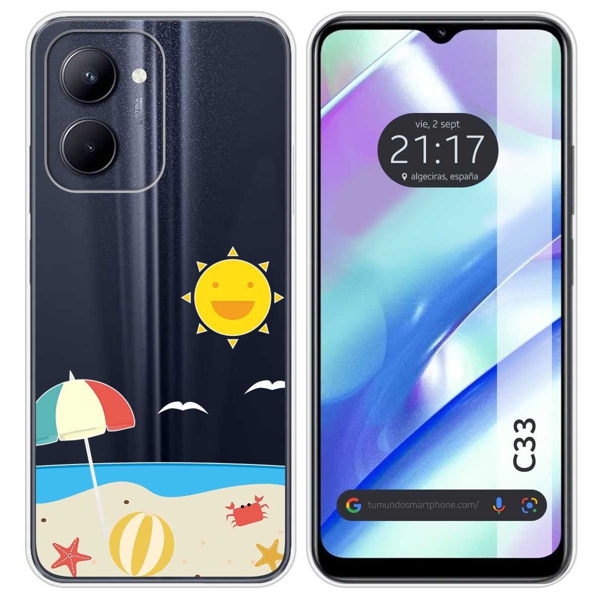 Funda Silicona Transparente para Realme C33 diseño Playa Dibujos