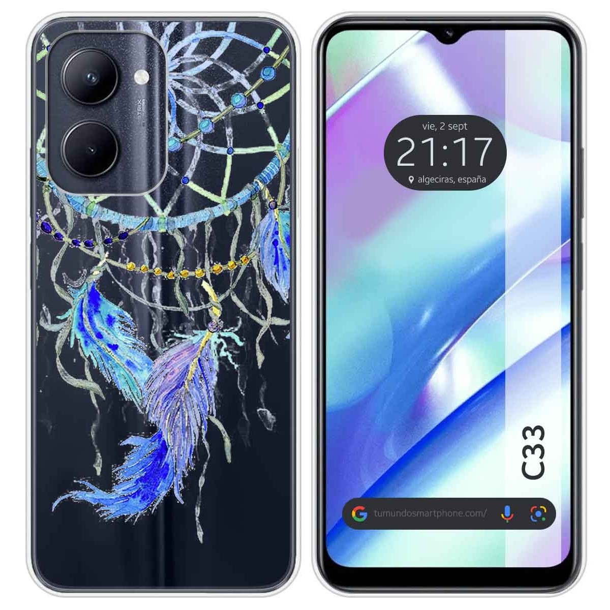 Funda Silicona Transparente para Realme C33 diseño Plumas Dibujos