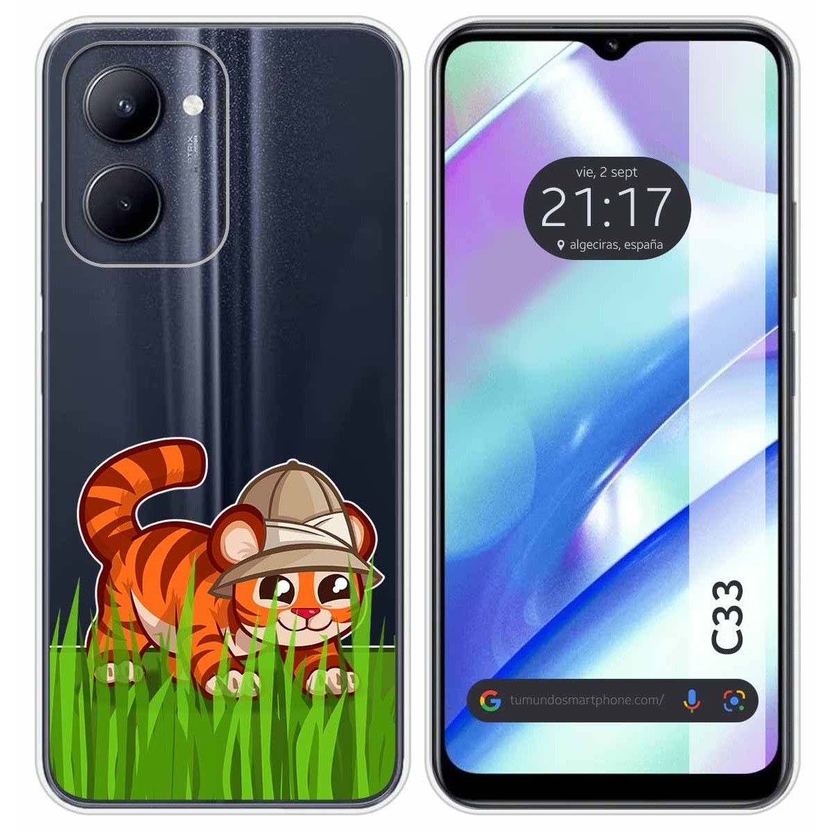 Funda Silicona Transparente para Realme C33 diseño Tigre Dibujos